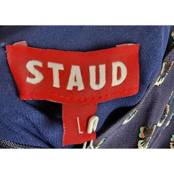 STAUD Bellamy Printed Lace-up Maxi Dress Women's L Navy Calico Sleeveless Slit~ - Picture 10 of 13